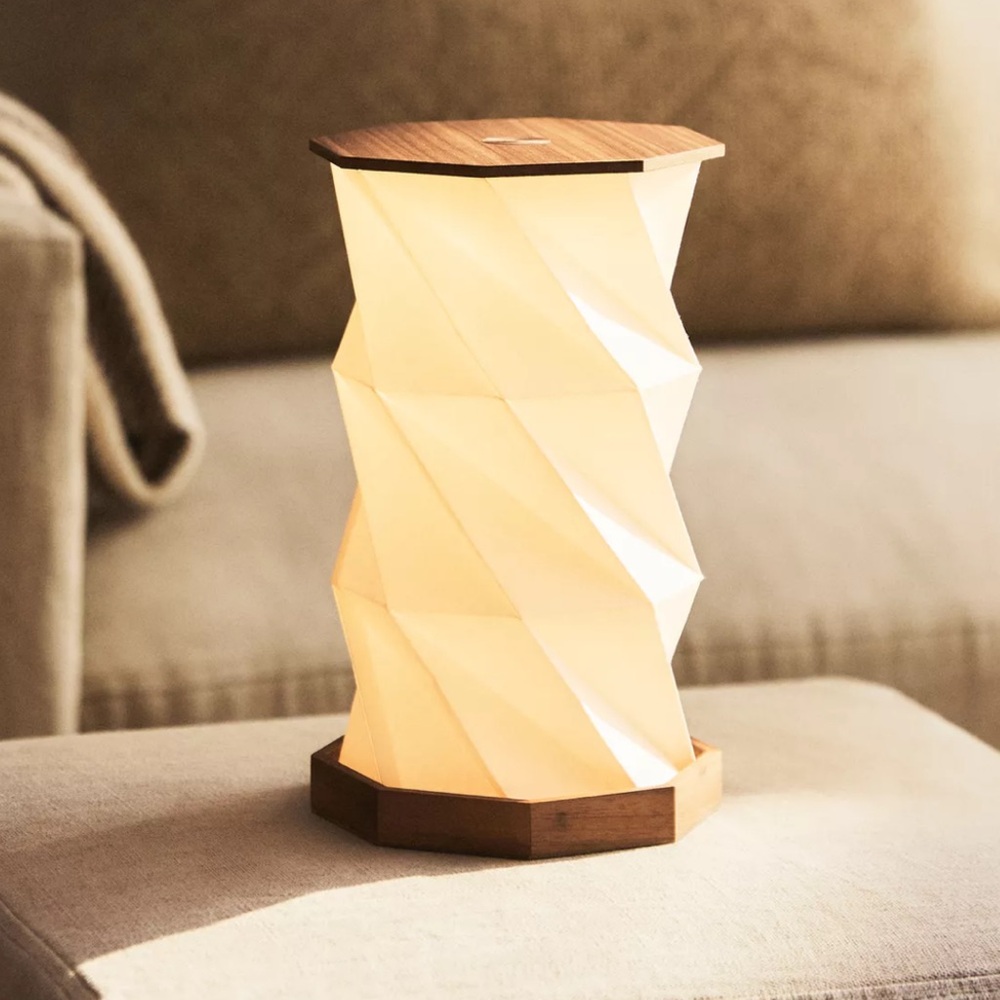 Paper and Wood Portable Art Lantern with Sculptural Design